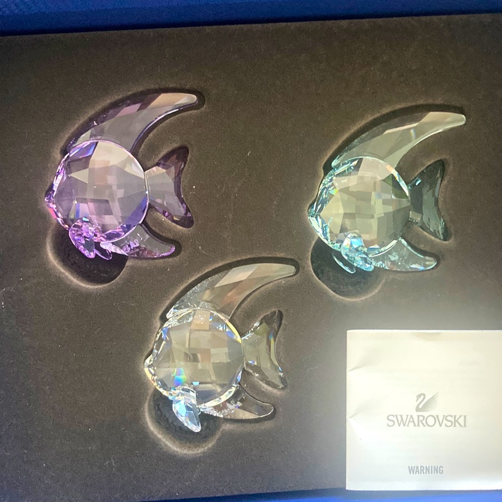 Swarovski Crystal Set of 3 Little Messengers Fish 1043243 in Original Box w Cert